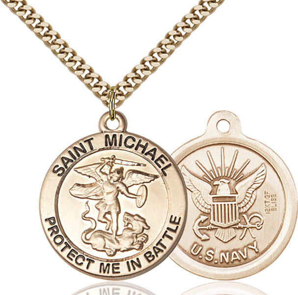 St Michael Necklace
 14K Gold Filled St Michael The Archangel Navy Military