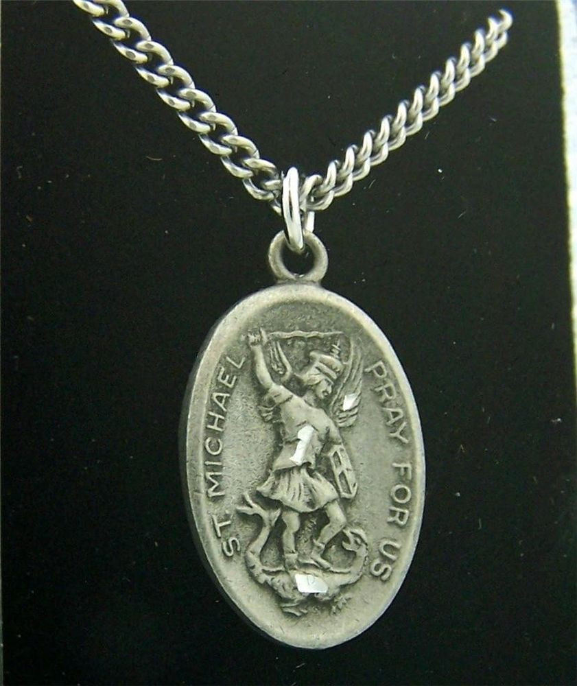 St Michael Necklace
 Silver Pewter Pewter Archangel Pray For Us Saint