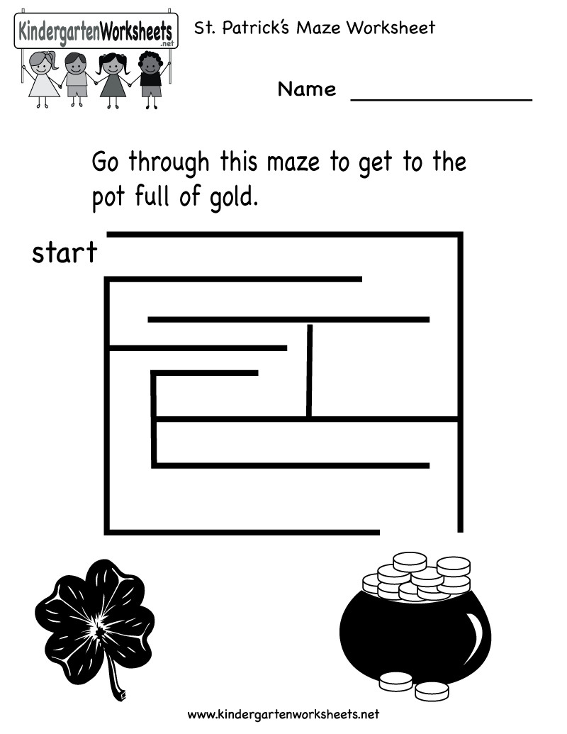 St Patrick Day Activities For Kindergarten
 Kindergarten Saint Patrick s Day Maze Worksheet Printable
