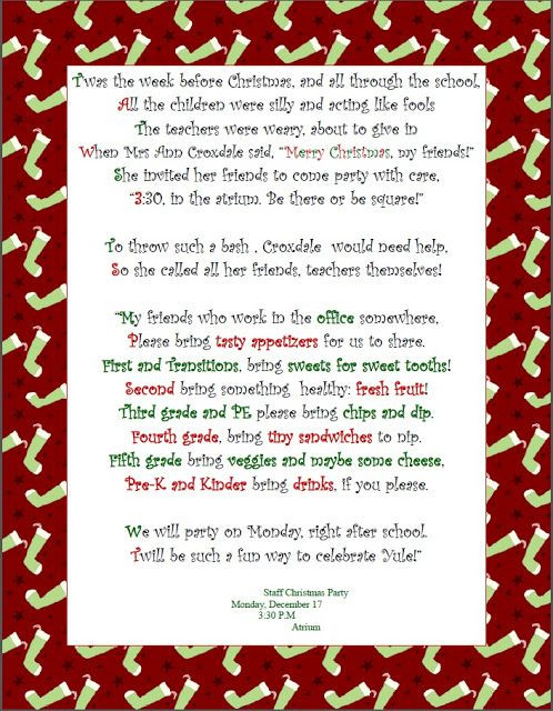 Staff Holiday Party Ideas
 So cute for a school staff christmas to her