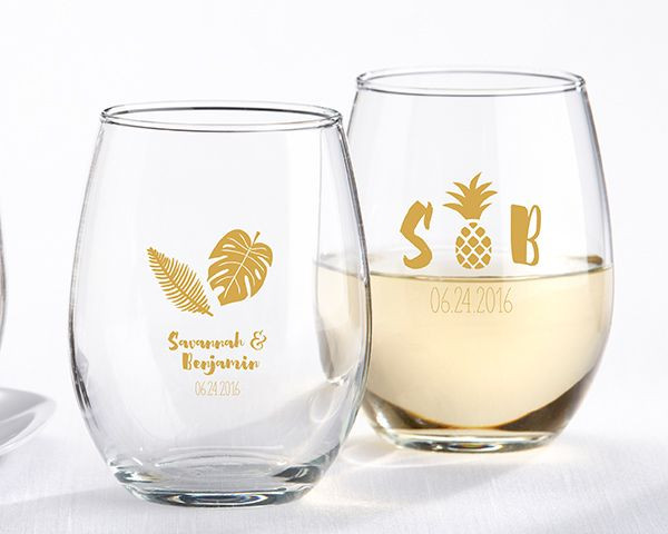 Stemless Wine Glasses Wedding Favors
 Personalized 9 oz Stemless Wine Glass Pineapples