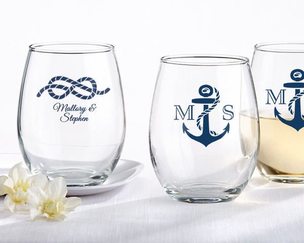 Stemless Wine Glasses Wedding Favors
 Personalized Stemless Wine Glass Nautical Wedding