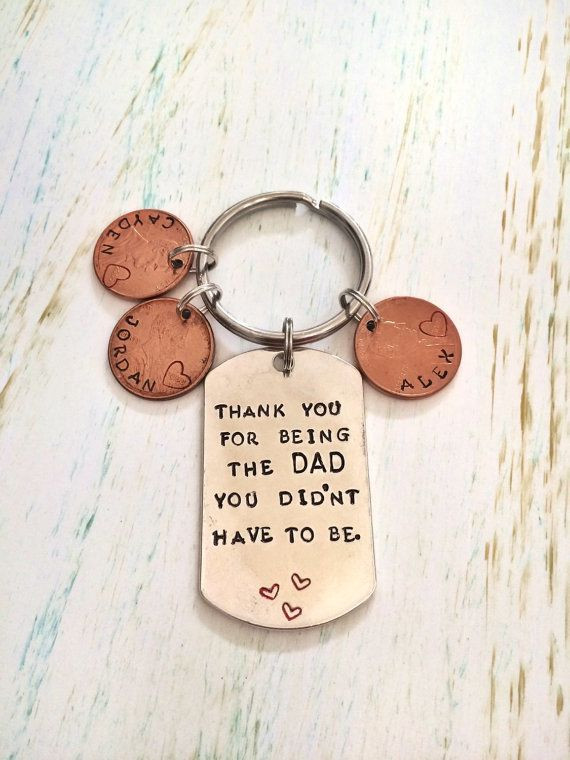 Step Father Gift Ideas
 Personalized Step Dad Keychain Hand Stamped by