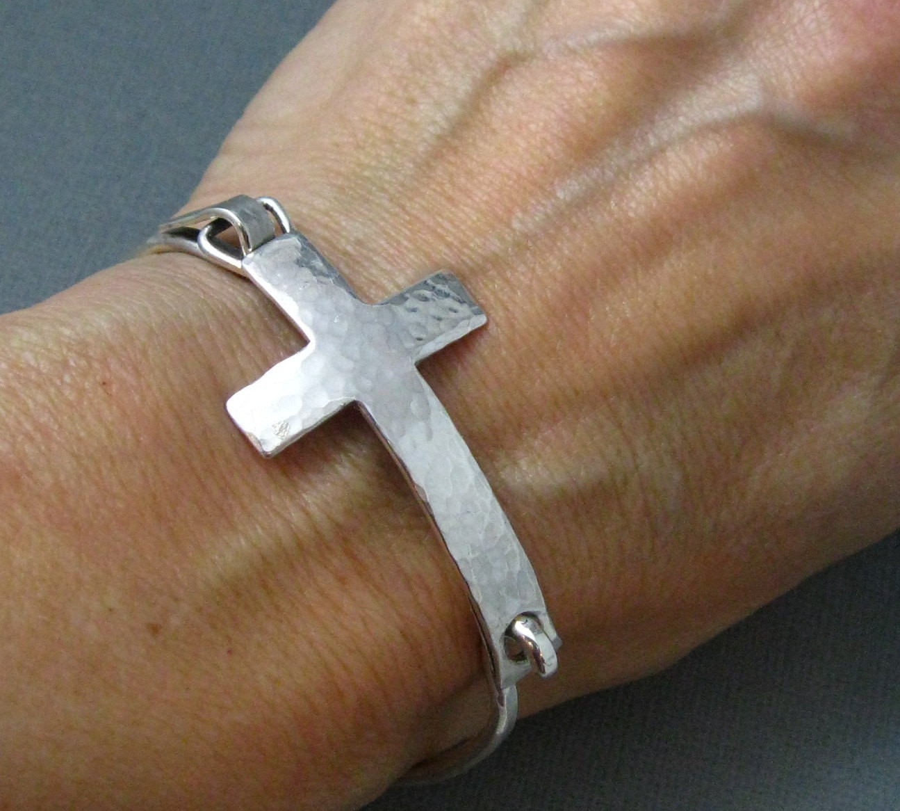 Sterling Silver Cross Bracelet
 Cross Bracelet Hammered Sterling Silver Artisan Hand