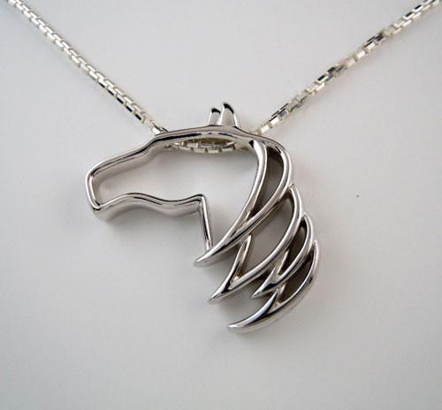 Sterling Silver Horse Necklace
 Belle Horse Head with Flowing Mane Pendant Necklace