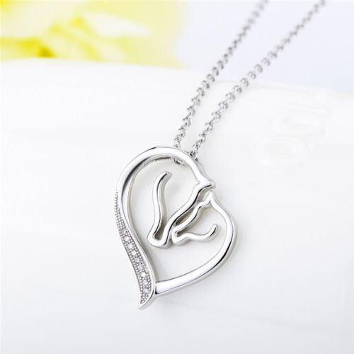 Sterling Silver Horse Necklace
 Sterling Silver Mother & Child Horse Head Heart Pendant