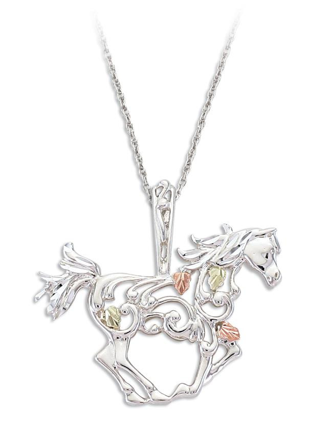 Sterling Silver Horse Necklace
 PE1916 SS Black Hills Gold Horse Pendant in Sterling Silver