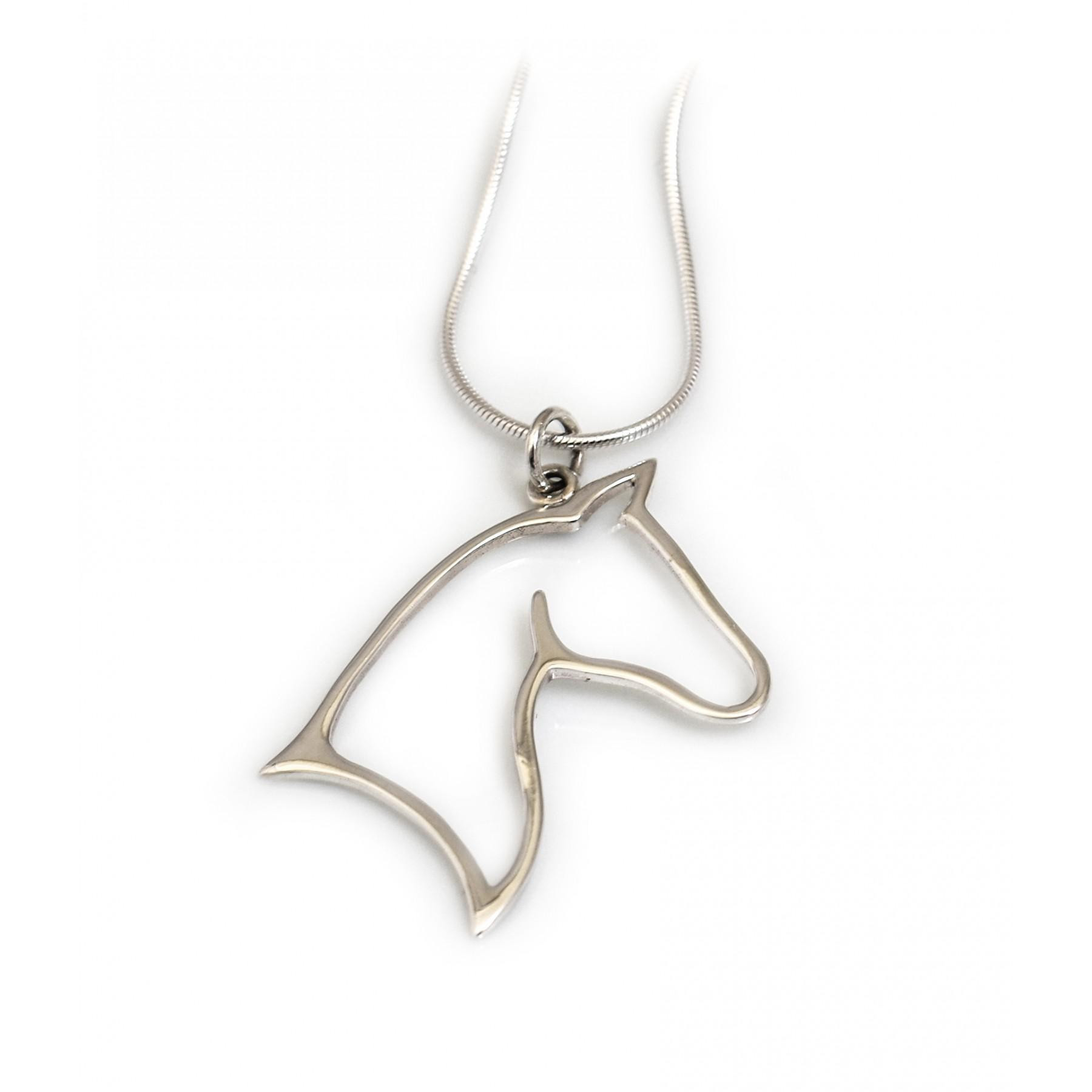 Sterling Silver Horse Necklace
 Silhouetted Sterling Silver Horse Head Pendant With Snake