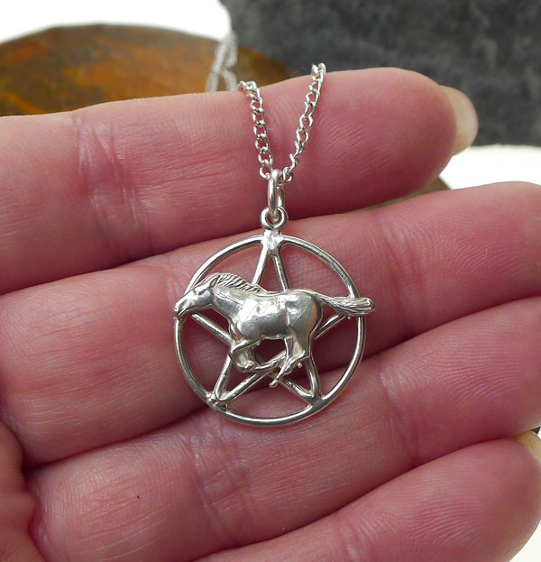 Sterling Silver Horse Necklace
 Sterling Silver Horse Pentacle Pendant Necklace Horse
