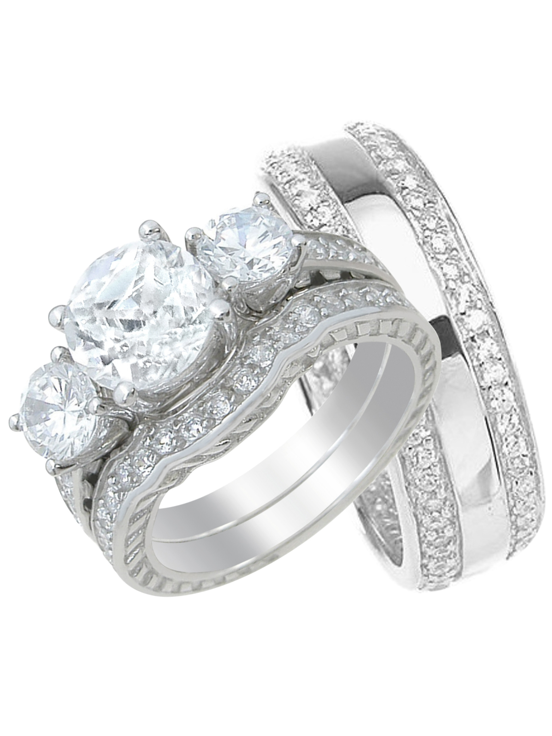 Sterling Silver Wedding Bands For Him
 His and Hers High Quality CZ Wedding Ring Set Matching