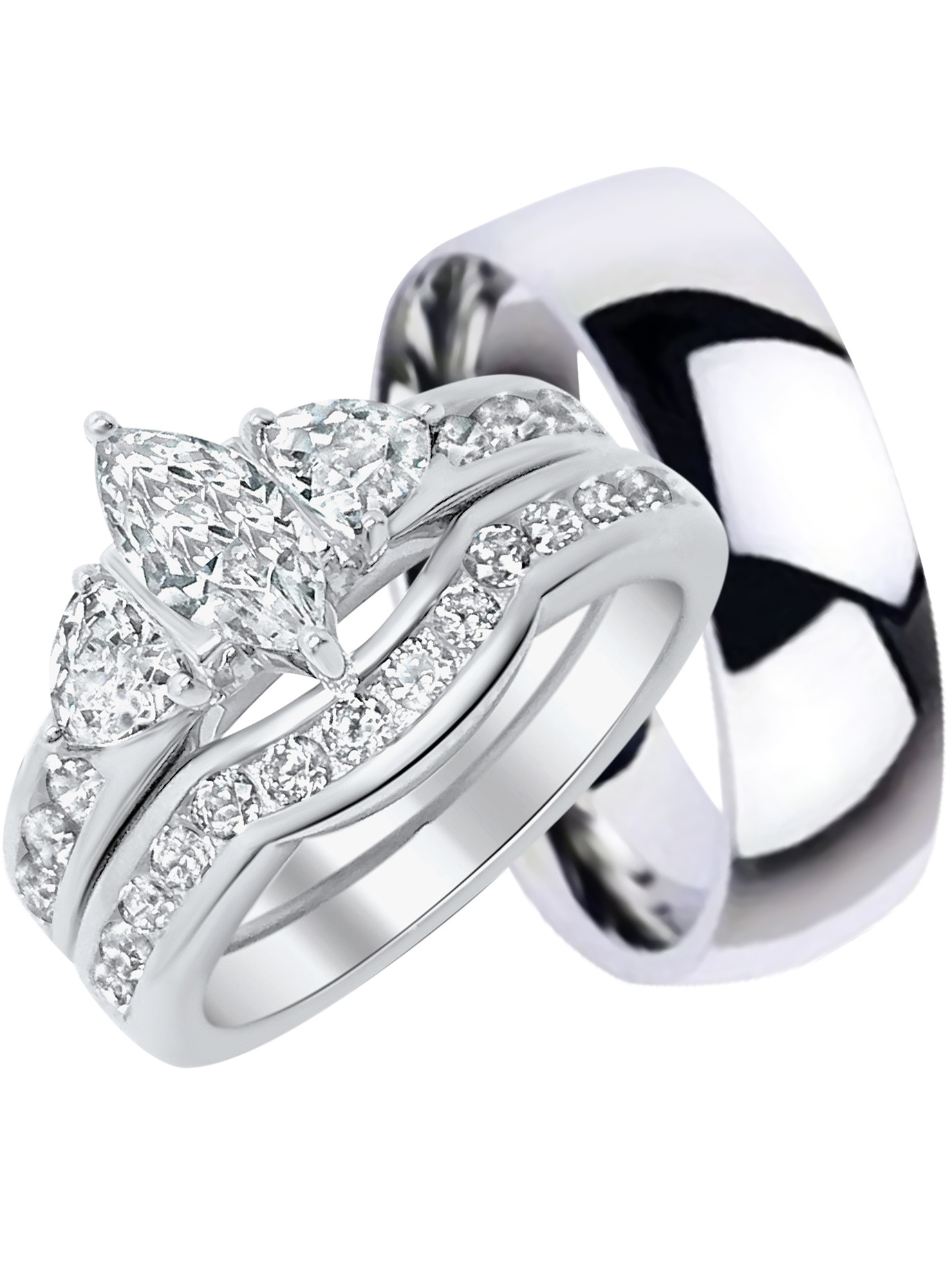 Sterling Silver Wedding Bands For Him
 His and Hers Wedding Ring Set Matching Trio Wedding Bands