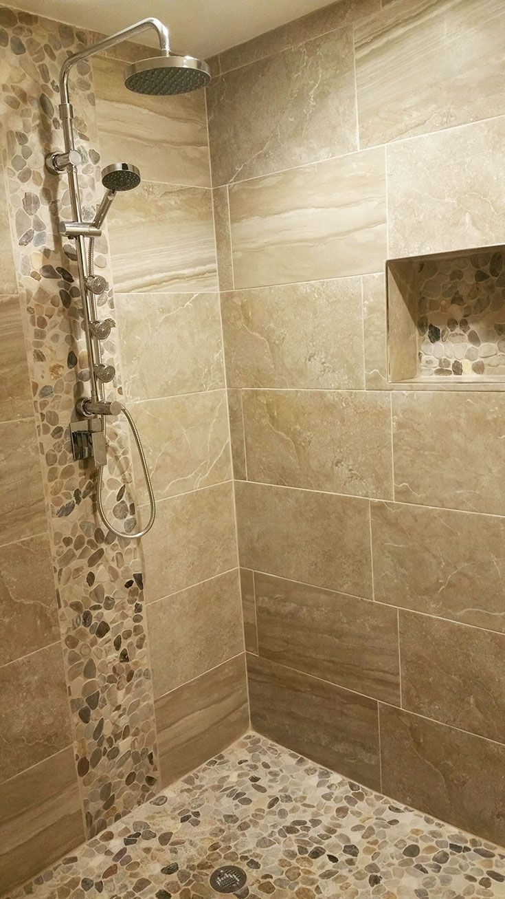 Stone Bathroom Showers
 Pebble Stone Sliced Mixed Tile in 2019