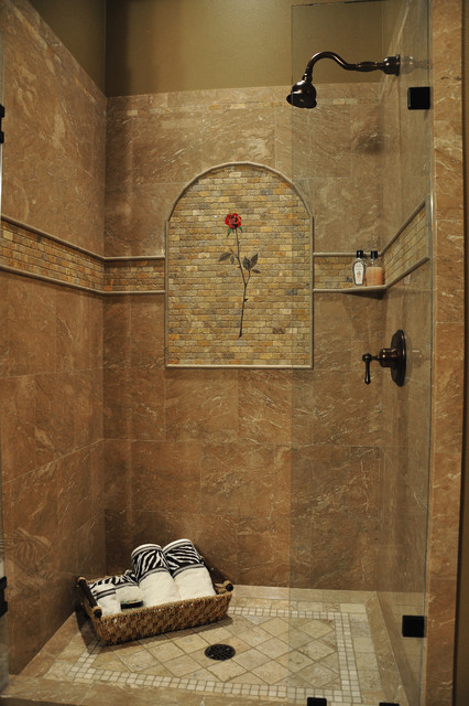 Stone Bathroom Showers
 Marble Shower Rose Mural Tropical Bathroom Seattle
