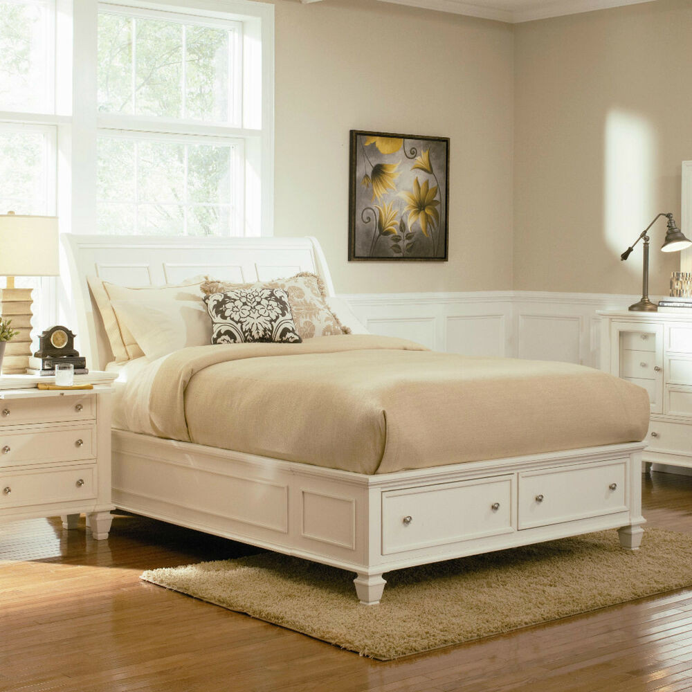 Storage Bed Bedroom Set
 STYLISH SOFT WHITE KING STORAGE SLEIGH BED BEDROOM