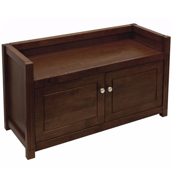 Storage Bench With Doors
 Wood Storage Bench with Doors Walnut Free Shipping