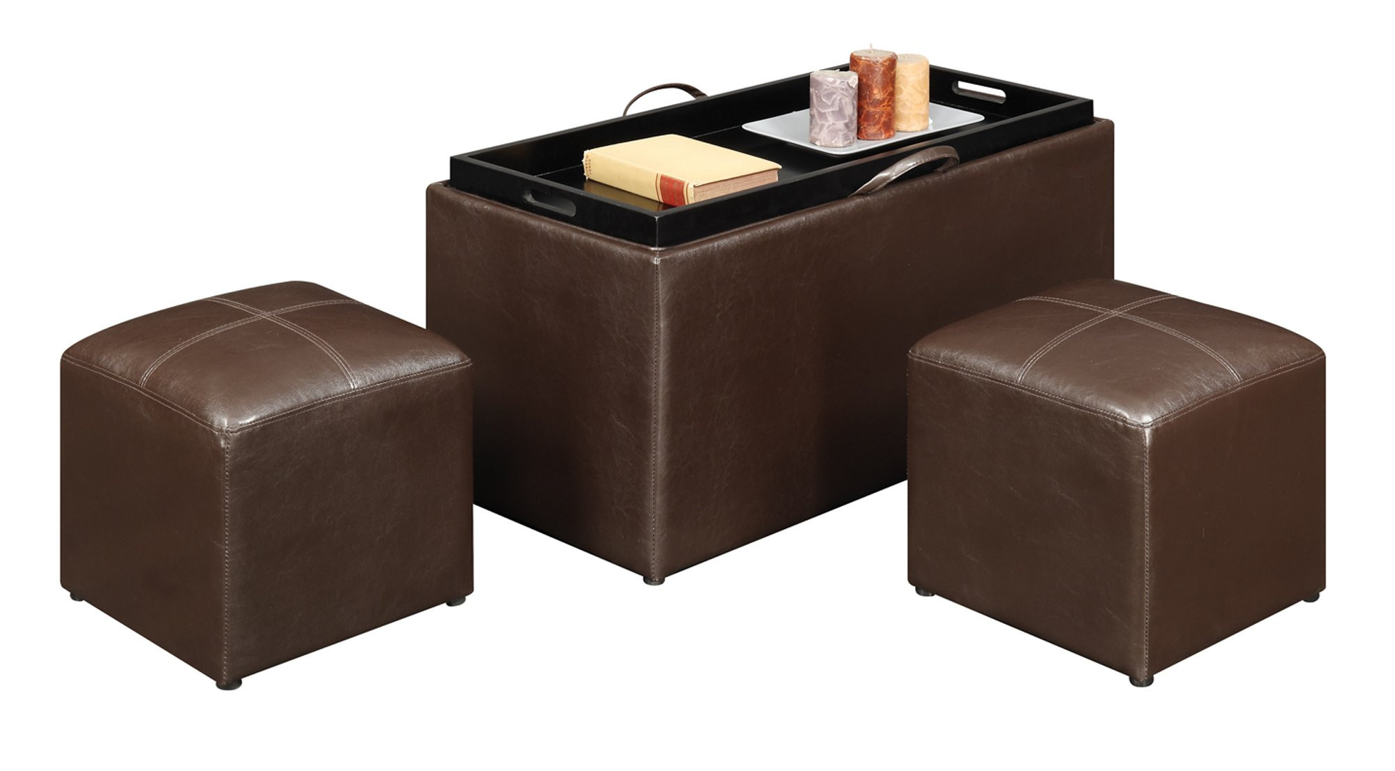 Storage Bench With Tray
 Storage Bench with Hidden Tray and 2 Side Ottomans Faux
