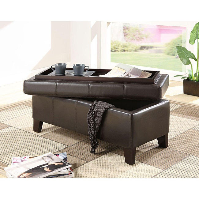 Storage Bench With Tray
 Chocolate Synthetic Leather Storage Bench with Wood