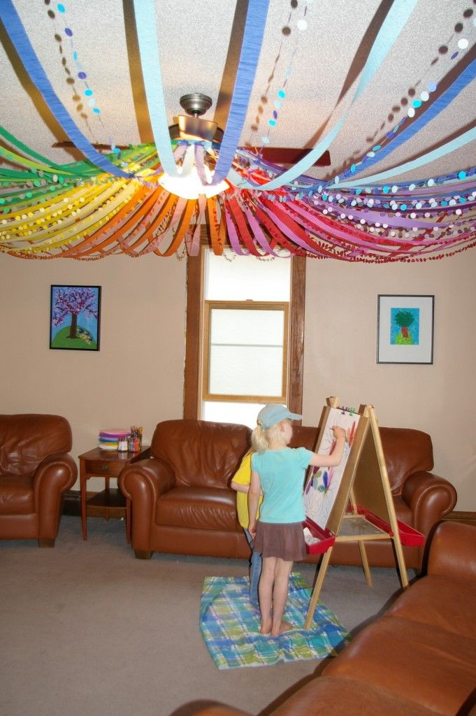 Streamer Decoration Ideas For Birthday Party
 A hoola hoop with streamers attached Then hung on your