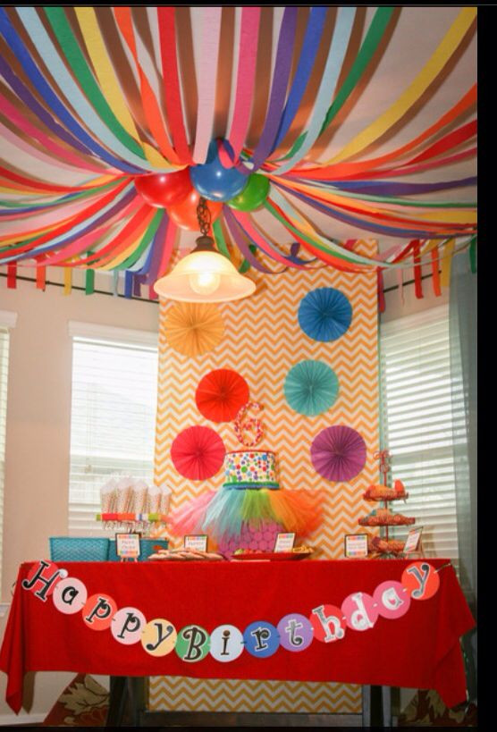 Streamer Decoration Ideas For Birthday Party
 circus tent streamers above painting table