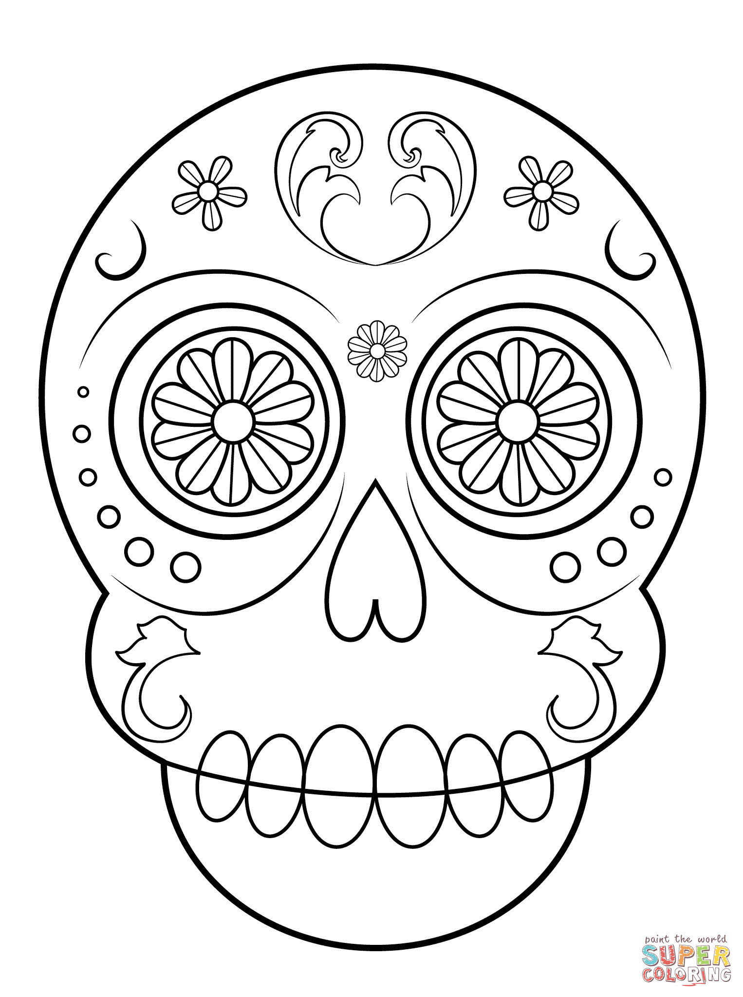 Sugar Skull Coloring Pages For Kids
 Simple Sugar Skull coloring page