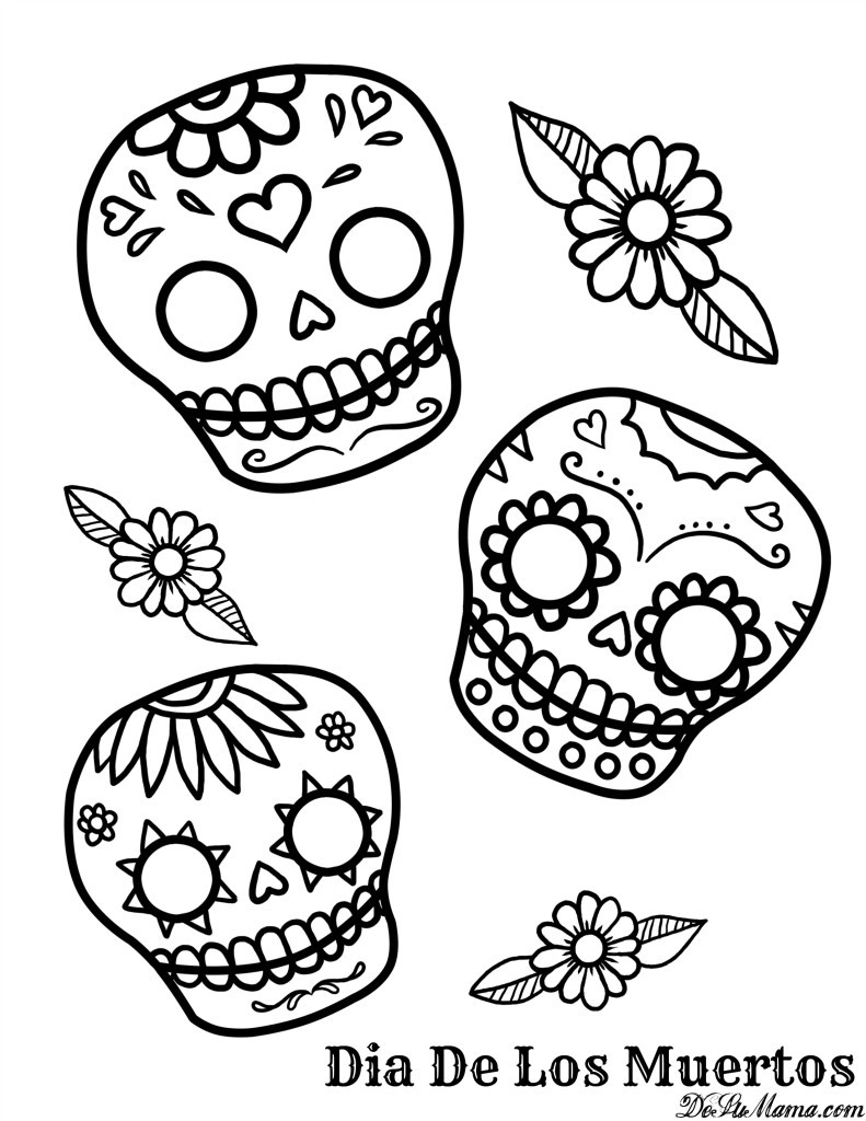 Sugar Skull Coloring Pages For Kids
 Mexican Day of the Dead Art and Free Printables