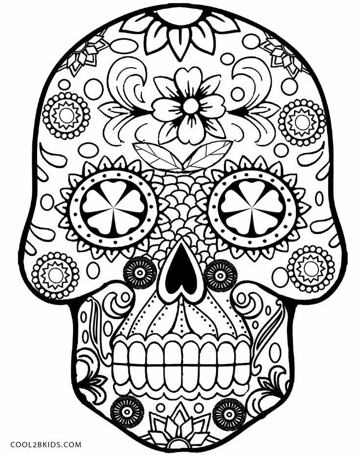 Sugar Skull Coloring Pages For Kids
 Printable Skulls Coloring Pages For Kids