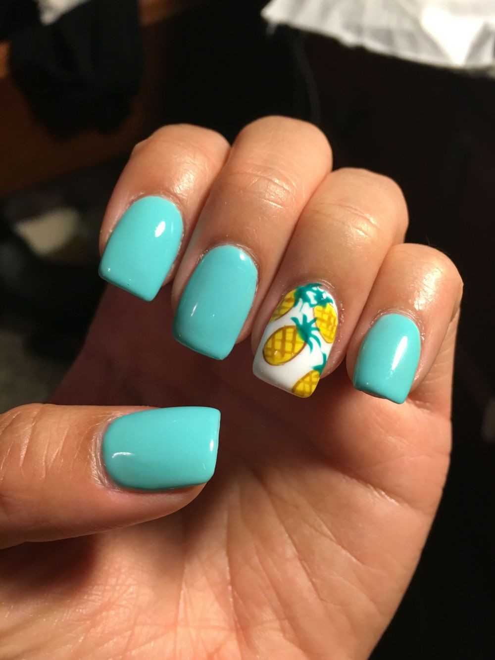 Summer Nail Ideas
 Summer nails Teal acrylics with pineapples