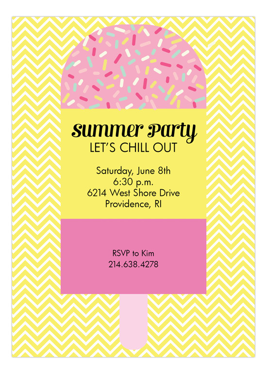 Summer Party Invitation Ideas
 Popsicle Invitation with Sprinkles and Chevron