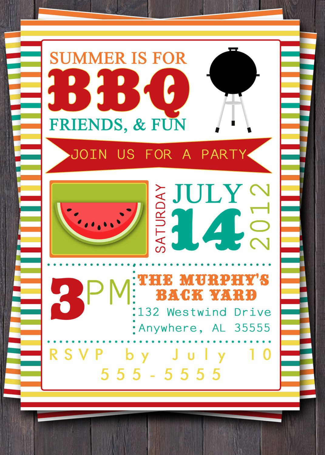 Summer Party Invitations Ideas
 BBQ Party Invitation Invite Birthday Baby Shower Pool