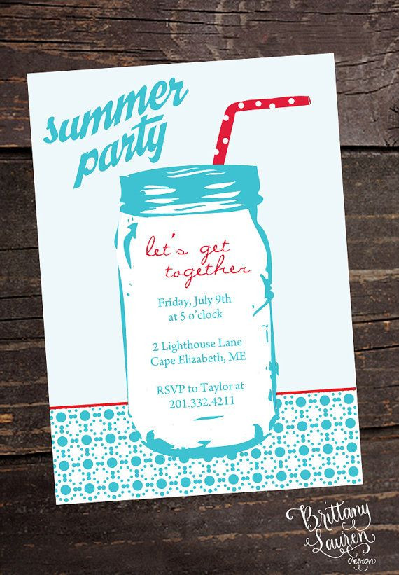 Summer Party Invitations Ideas
 Mason Jar Summer Party Invitations Set of by