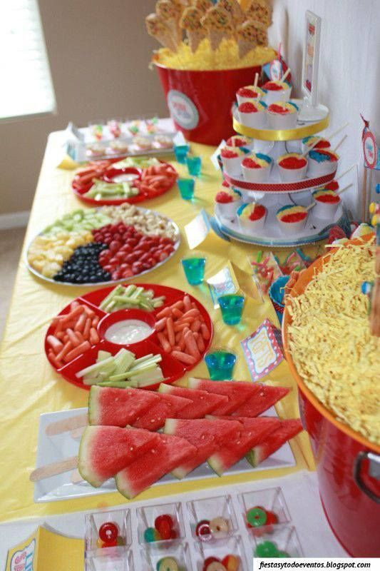 Summer Pool Party Food Ideas
 Pool party food table love the watermelon on a stick