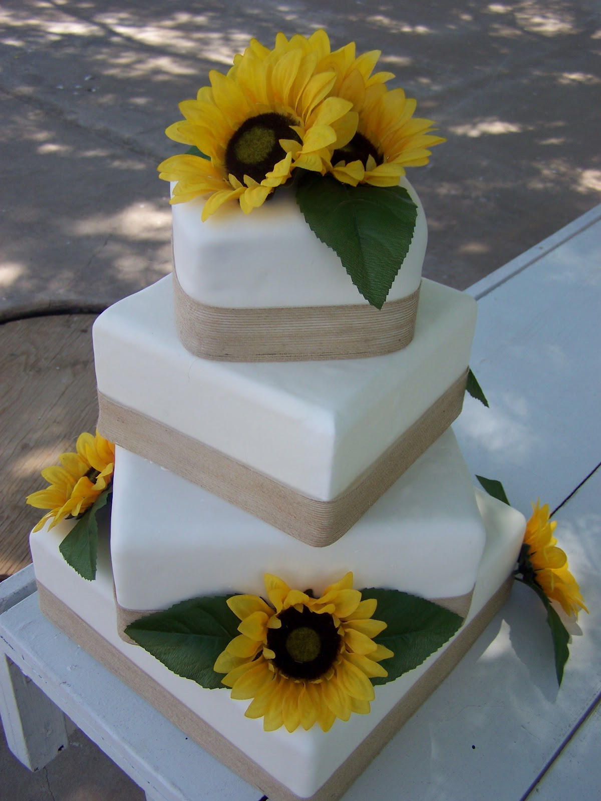 Sunflower Wedding Cakes
 Cake A Licious Sunflower & Burlap Wedding Cake