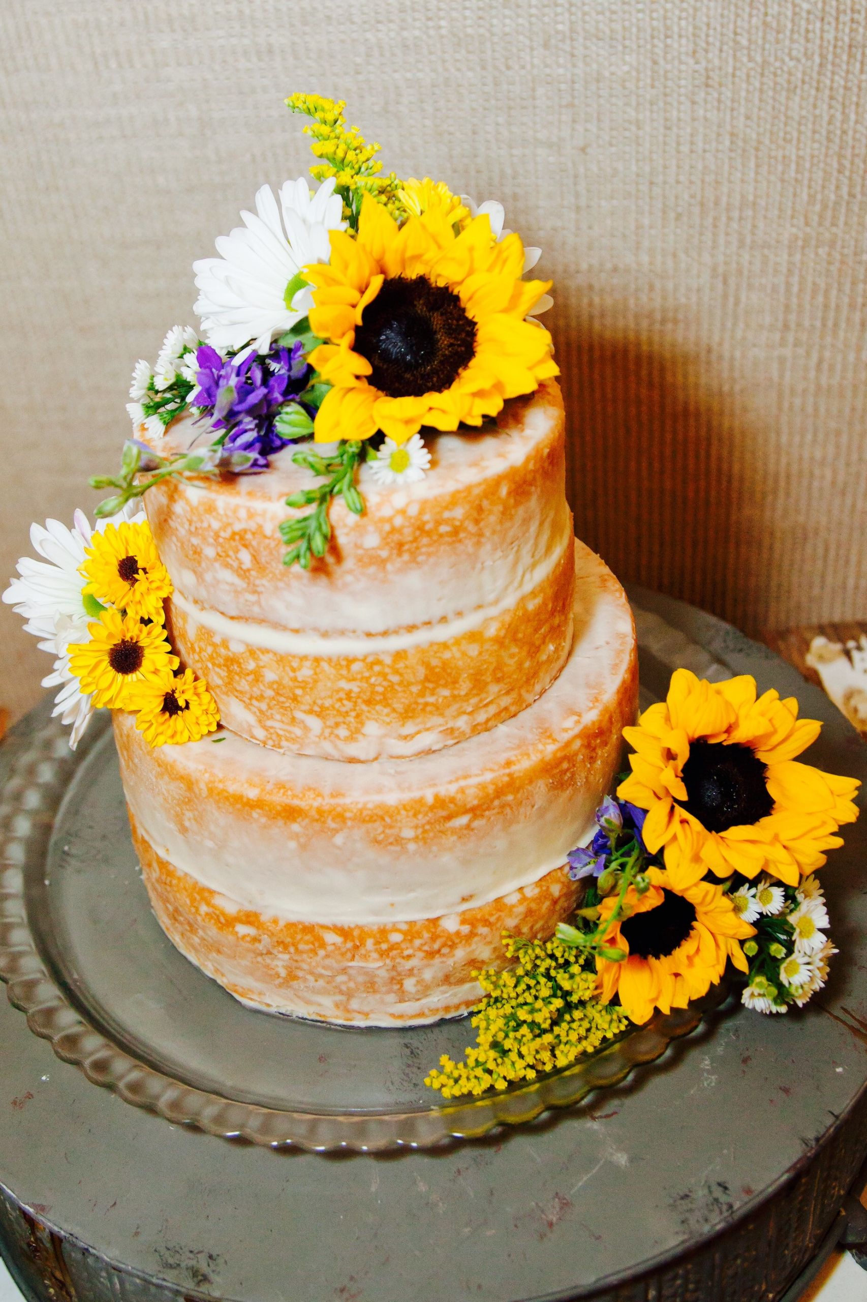 Sunflower Wedding Cakes
 Rustic “Naked” Wedding Cake with Sunflowers