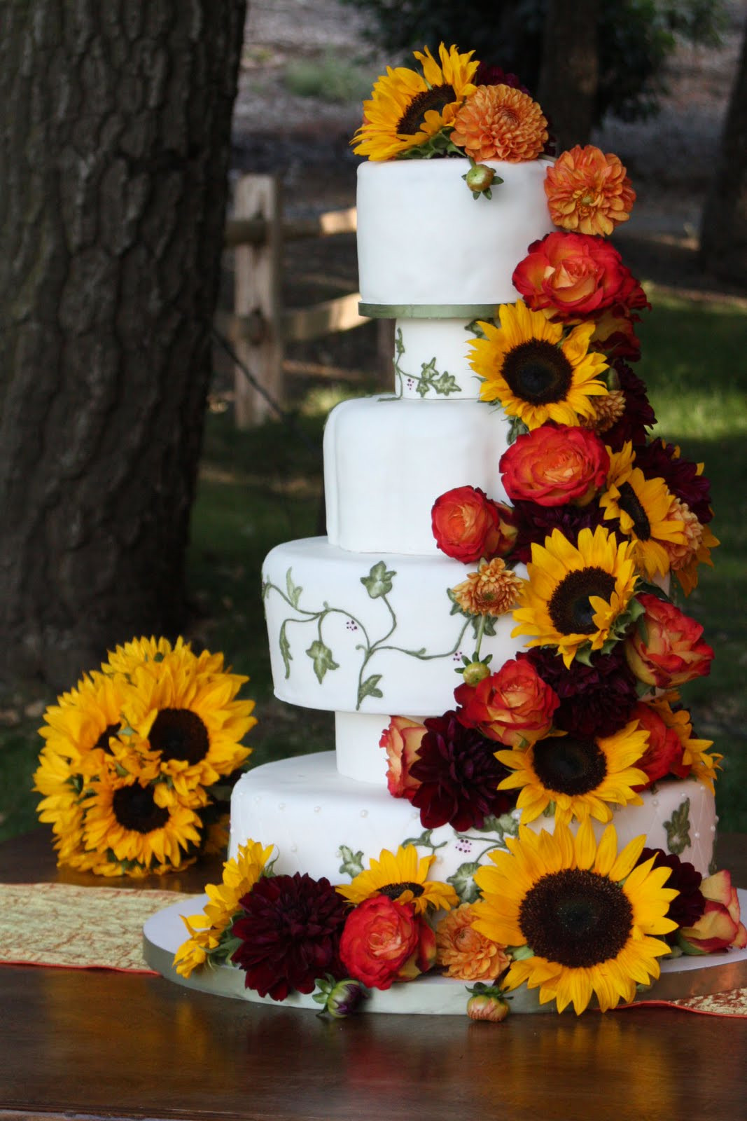 Sunflower Wedding Cakes
 Pastries By Vreeke Amazing Wedding at Saddlerock Ranch
