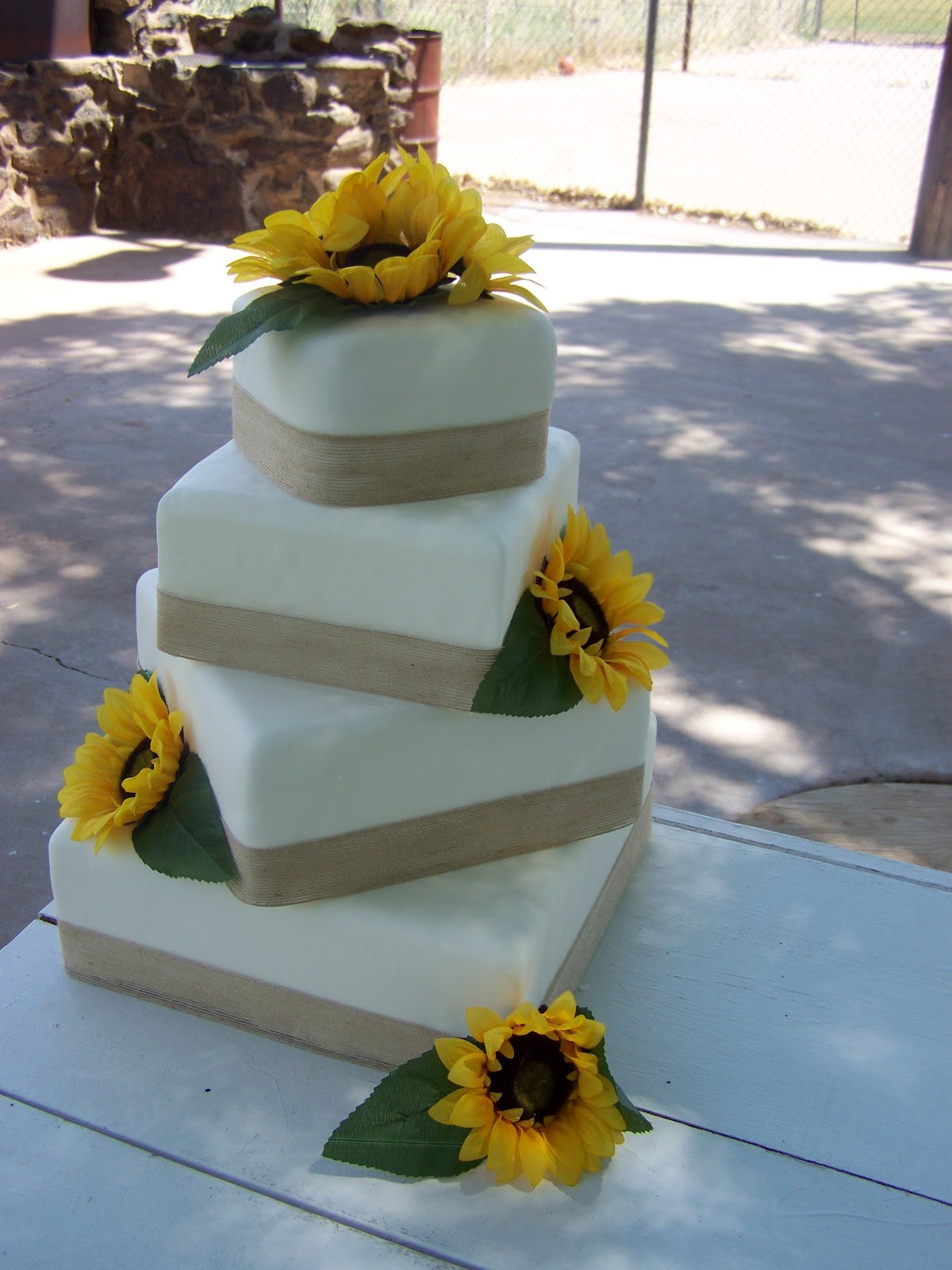 Sunflower Wedding Cakes
 Cake A Licious Sunflower & Burlap Wedding Cake
