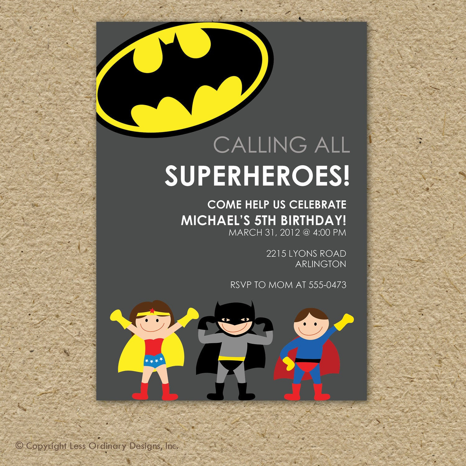 Super Hero Birthday Invitations
 Batman super hero birthday party invitation by