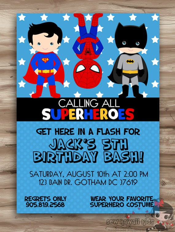 Super Hero Birthday Invitations
 Superhero Birthday Invitation Superhero by KawaiiKidsDesign