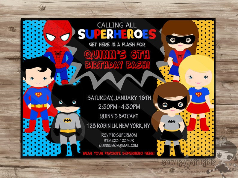 Super Hero Birthday Invitations
 SUPERHERO Invite Superhero Invite Boys Girls superhero