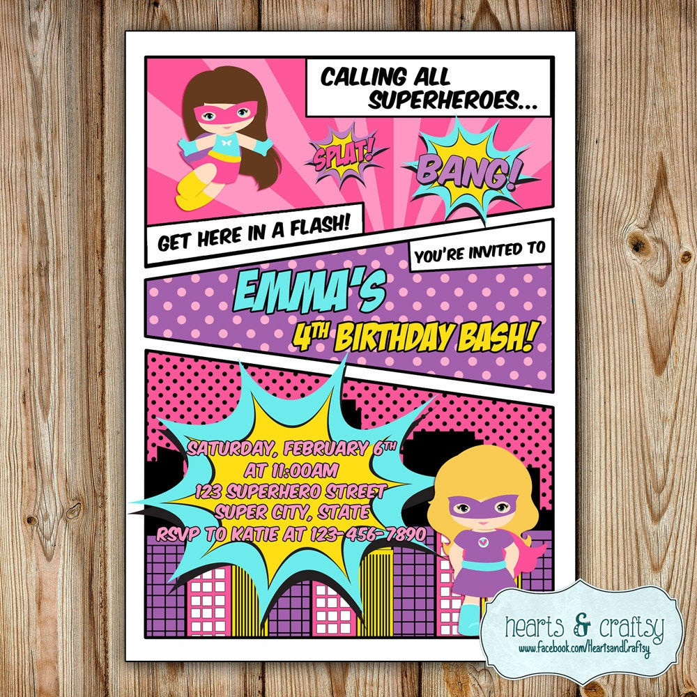 Super Hero Birthday Invitations
 Superhero Girl Party Invitation Girl Super Hero Birthday