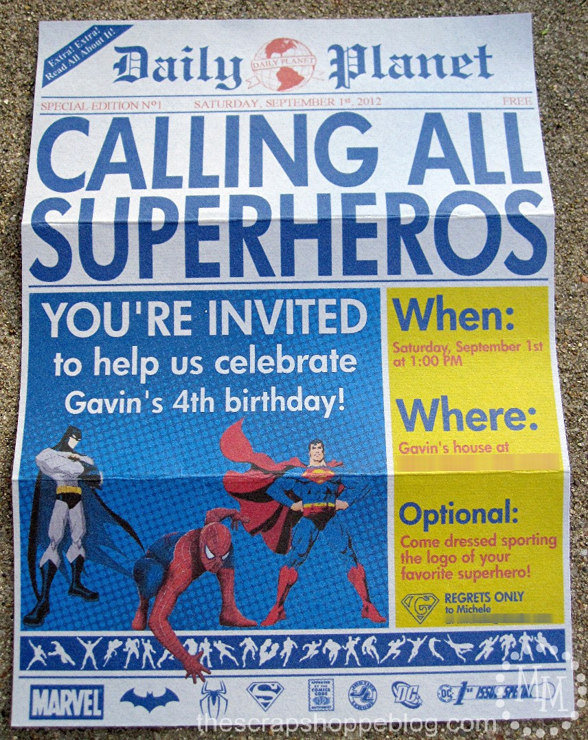 Super Hero Birthday Invitations
 Superhero Newspaper Birthday Invitation The Scrap Shoppe