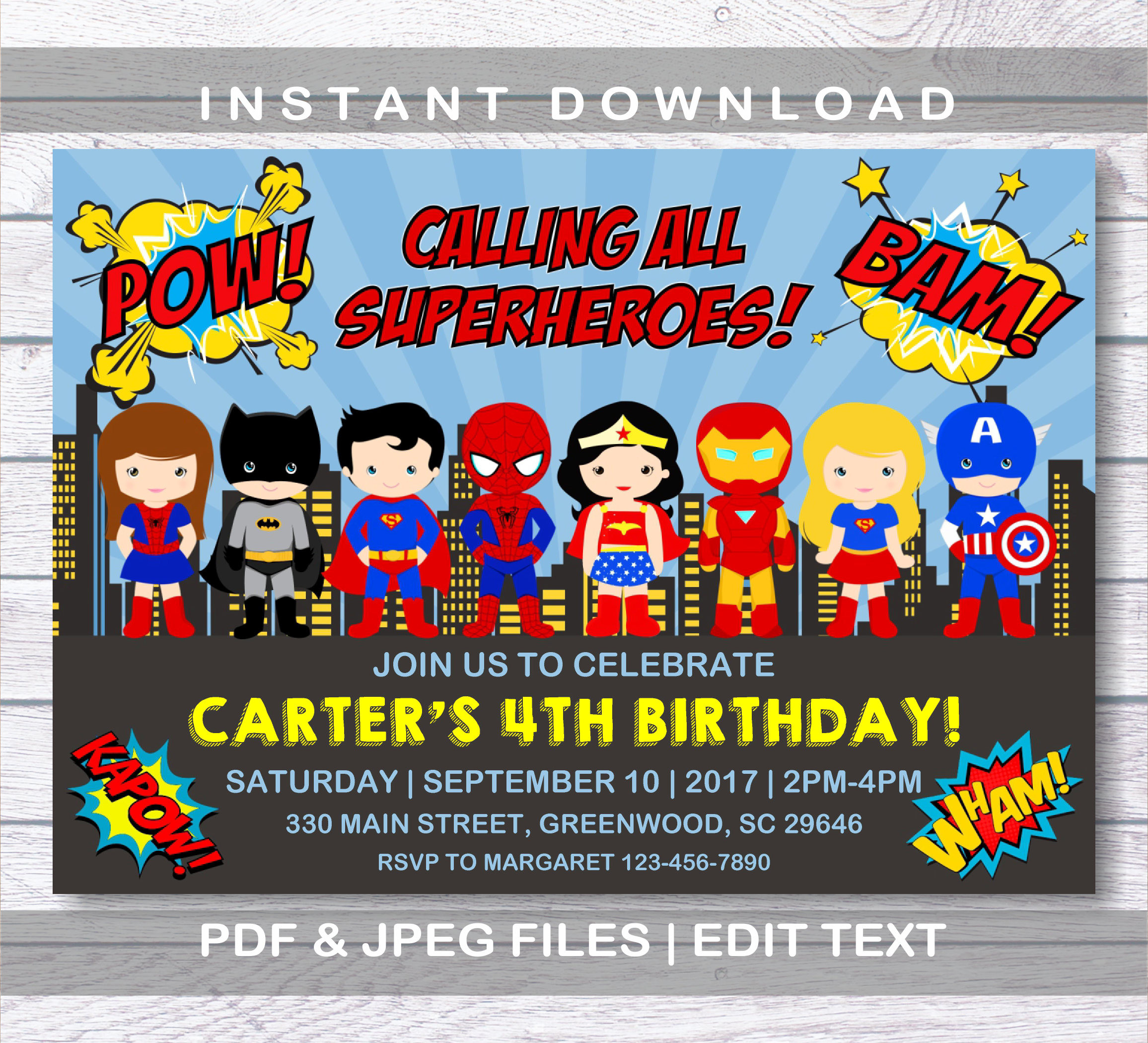 Super Hero Birthday Invitations
 Superhero Invitation Superhero Birthday Invitation INSTANT