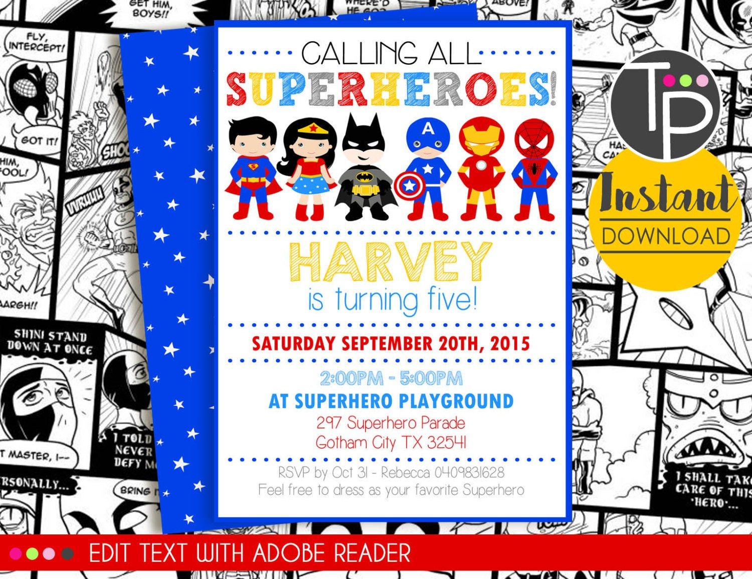 Super Hero Birthday Invitations
 SUPERHERO Party Invitation INSTANT DOWNLOAD Superhero