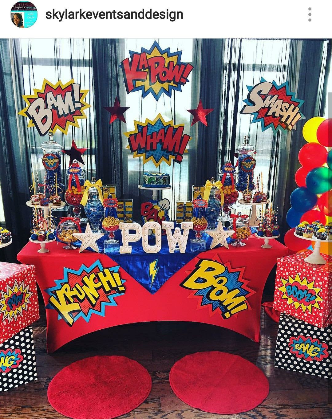 Superhero Birthday Party Decorations
 Superhero Wonder girl theme Birthday Party Dessert Table