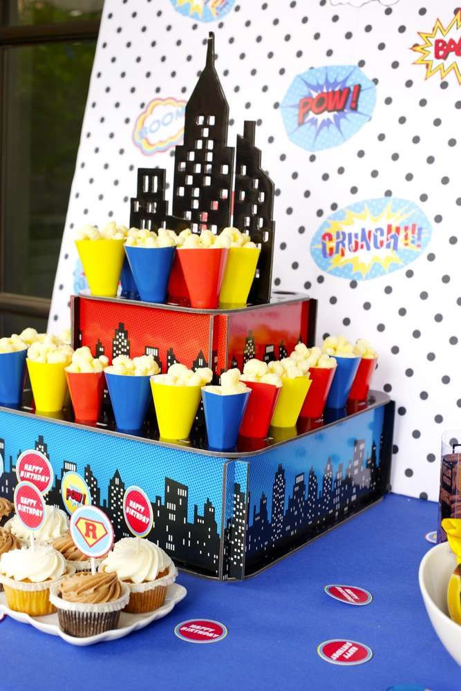 Superhero Birthday Party Supplies
 Popcorn at a superhero birthday party See more party