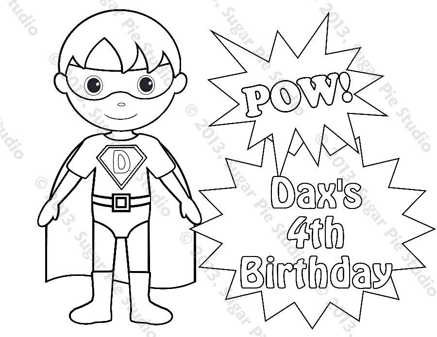 Superhero Coloring Pages For Boys
 Personalized Printable SuperHero boy Birthday Party Favor