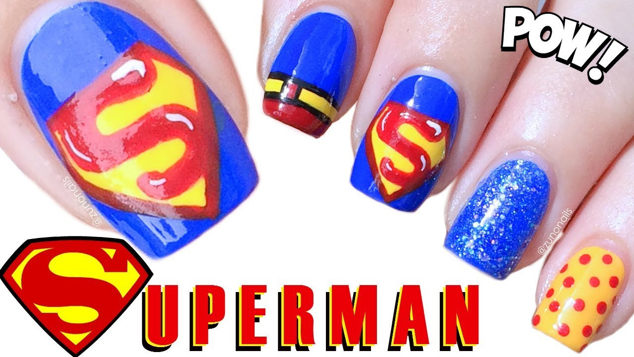 Superman Nail Art
 Superman Inspired Nail Art Tutorial by ZunoNails