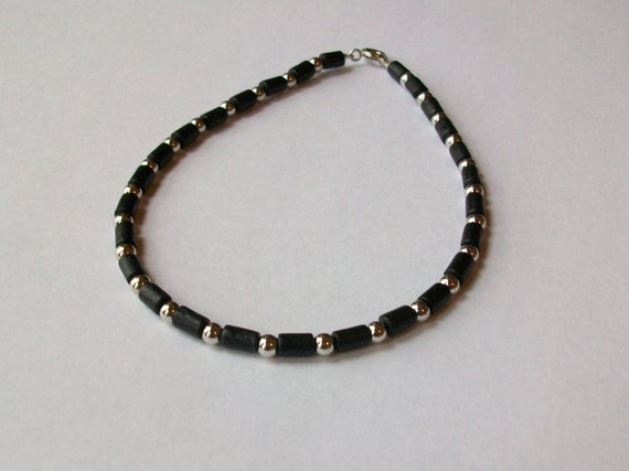 Surfer Anklet
 Silver Bead and Black Wood Surfer Anklet Ankle by mswolflady