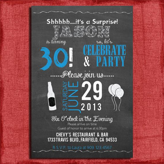 Surprise 30th Birthday Invitations
 Surprise 21st 30th 40th 50th Chalkboard Style Birthday