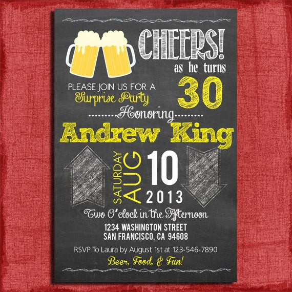Surprise 30th Birthday Invitations
 Surprise 21st 30th 40th 50th Beer Chalkboard Style Birthday