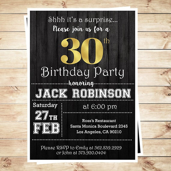 Surprise 30th Birthday Invitations
 30th Birthday Surprise Party Gold & Black Mens 30th Birthday